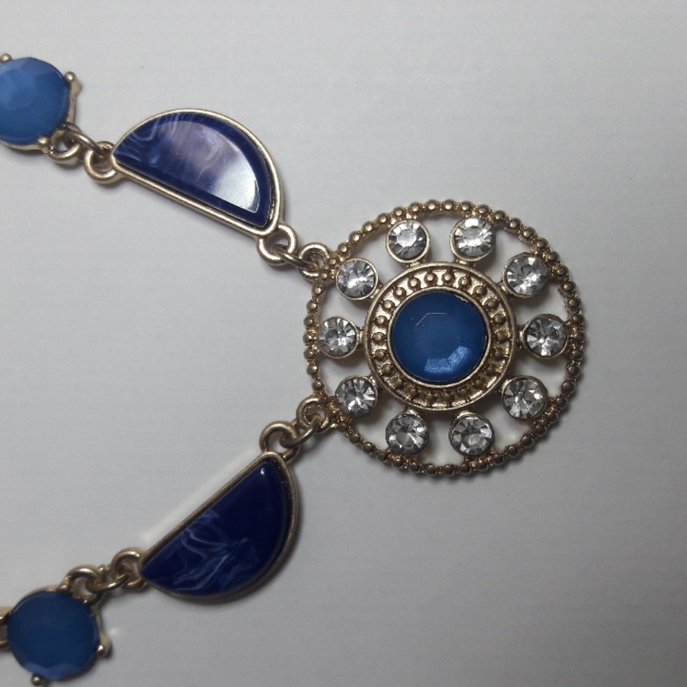 Gold Tone Women Jewelry Neckace & Earings Set Blue White Acrylic Stones …